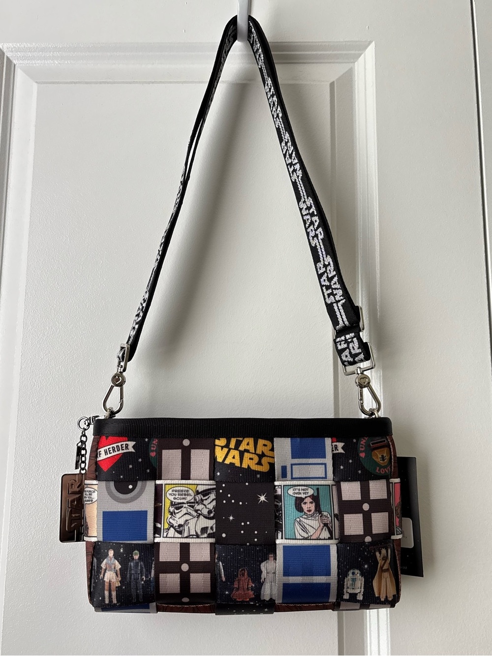 Harveys Star Wars Patchwork Convertible Clutch Crossbody Disney Leia R2D2 Obiwan - Picture 8 of 13